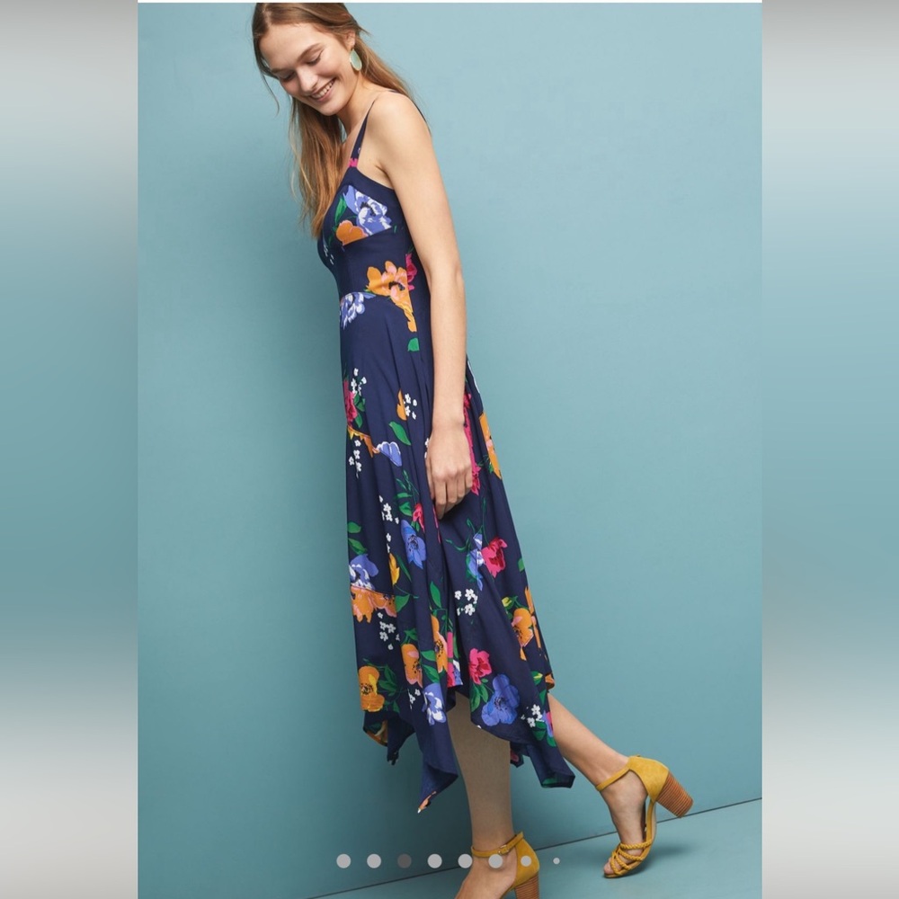 NWOT Maeve Anthropologie Vivienne Maxi Floral Handkerchief Dress blue Size 8 - Picture 2 of 16